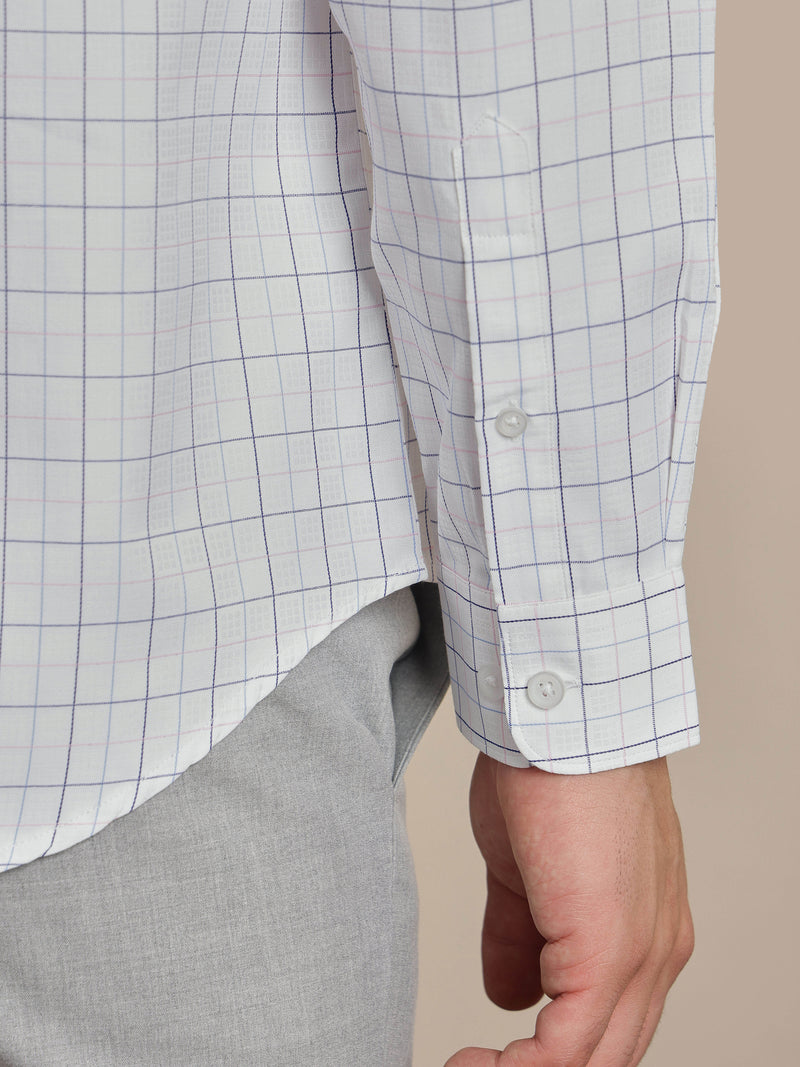 Thomas Scott Men Smart White Regular Fit Long Sleeves Button Down Collar Windowpane Checks Formal Shirt