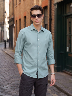 Sea Green Premium Slim Fit Solid Cotton Casual Shirt For Men
