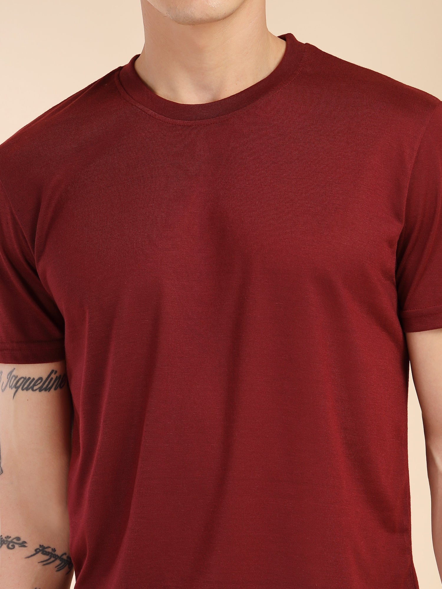 Thomas Scott Men Wine Round Neck Relaxed Fit Solid Polyester Co-Ords Set