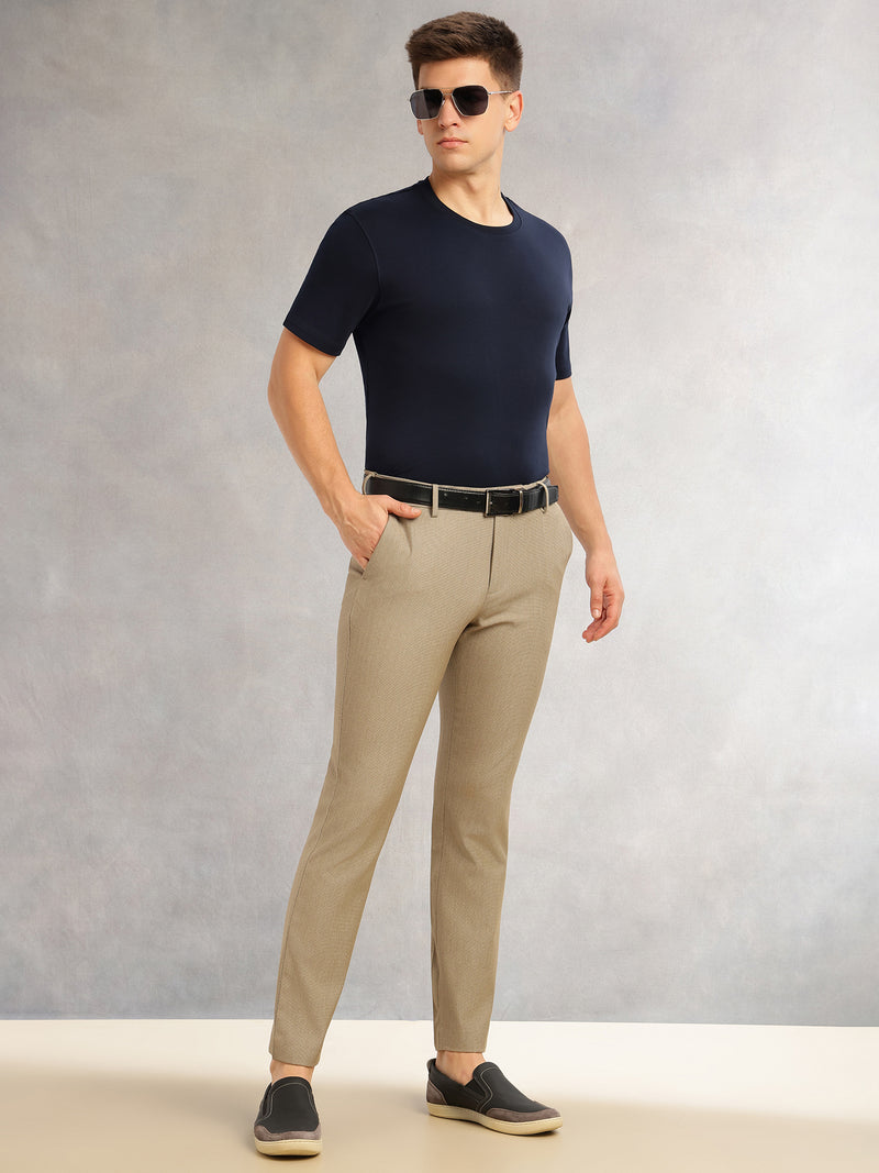 Thomas Scott Men Dark Khaki Slim Fit Mid-Rise Flexi-Waist 4-Way Stretch Solid Formal Performance Trouser