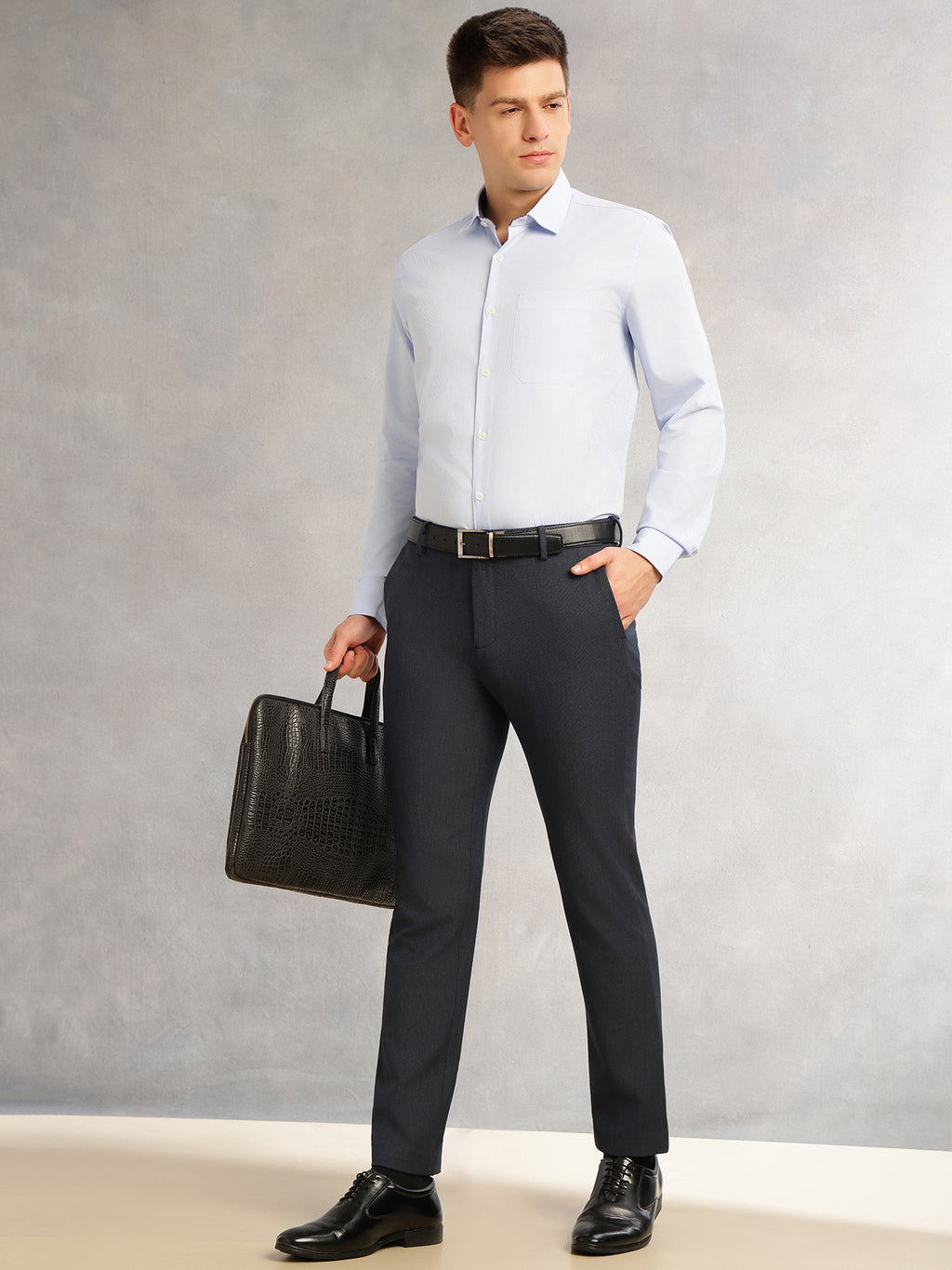 Thomas Scott Men Navy2 Slim Fit Mid-Rise Flexi-Waist 4-Way Stretch Solid Formal Performance Trouser