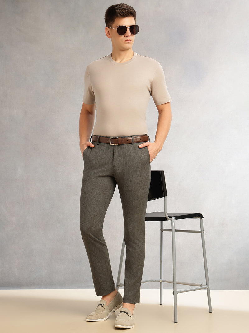Thomas Scott Men Black Slim Fit Mid-Rise Flexi-Waist 4-Way Stretch Solid Formal Performance Trouser