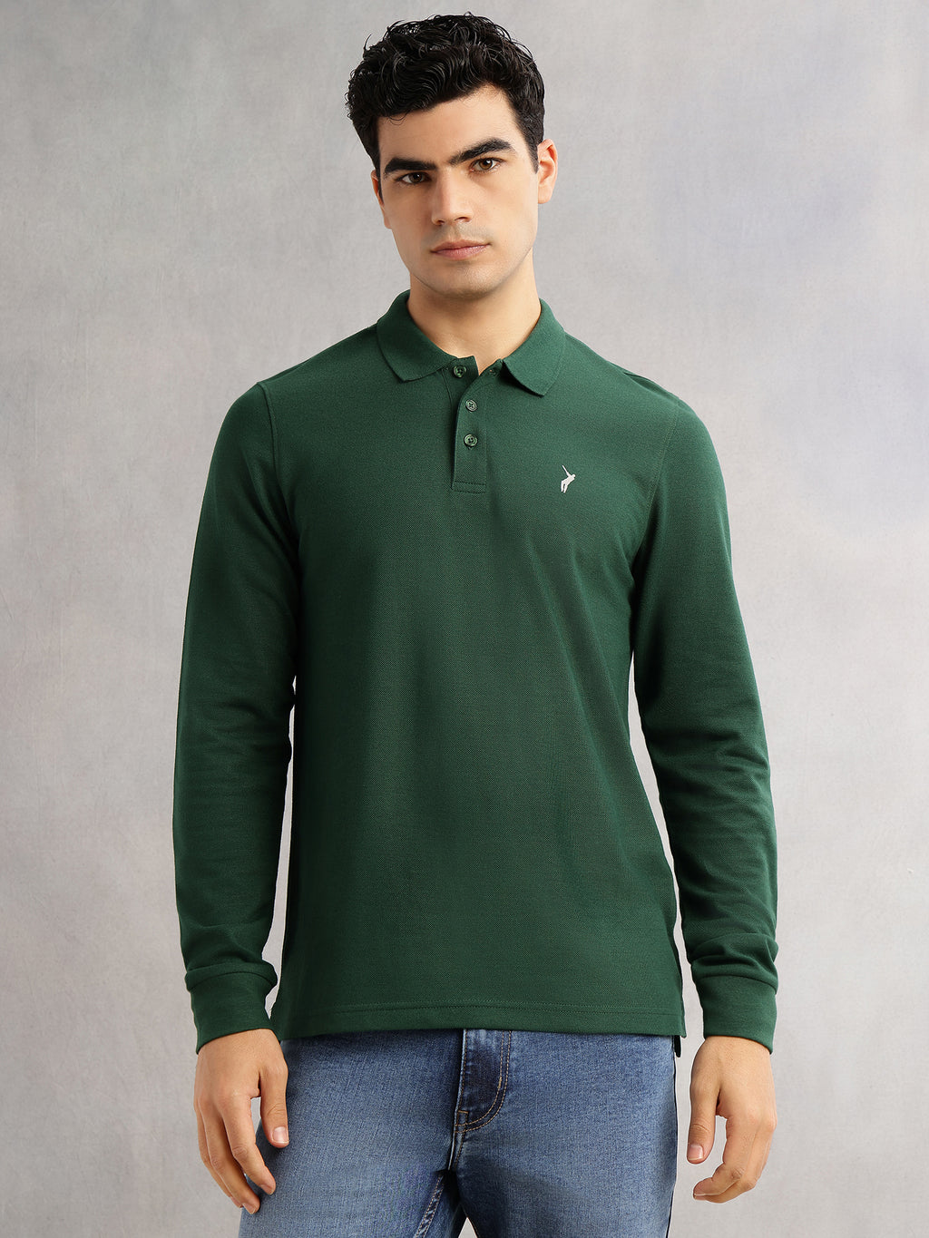 Thomas Scott Men Bottle Green Regular Fit Long Sleeves Solid Polo Collar Knitted T-shirt