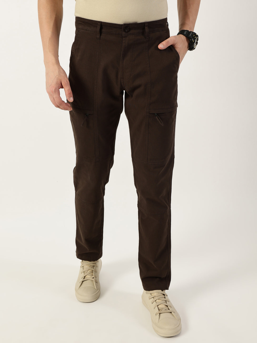 Thomas Scott Men Coffee Smart Fit Mid-Rise Trousers