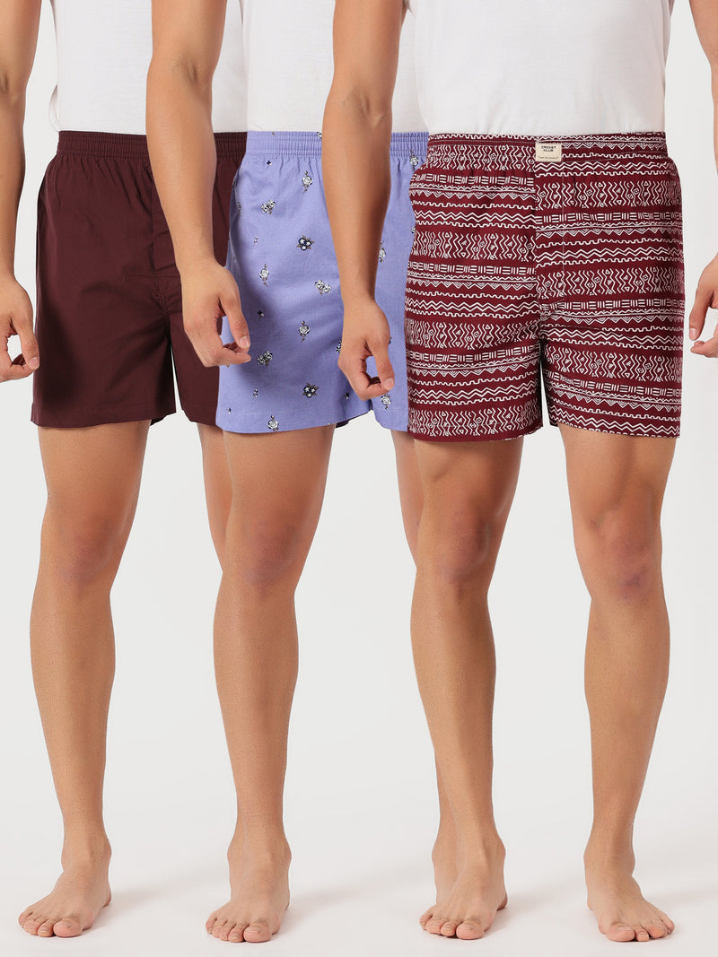 Thomas Scott Men Multicolor Cricket Club Regular Fit 100% Cotton Woven?Boxer Shorts (Pack of 3)