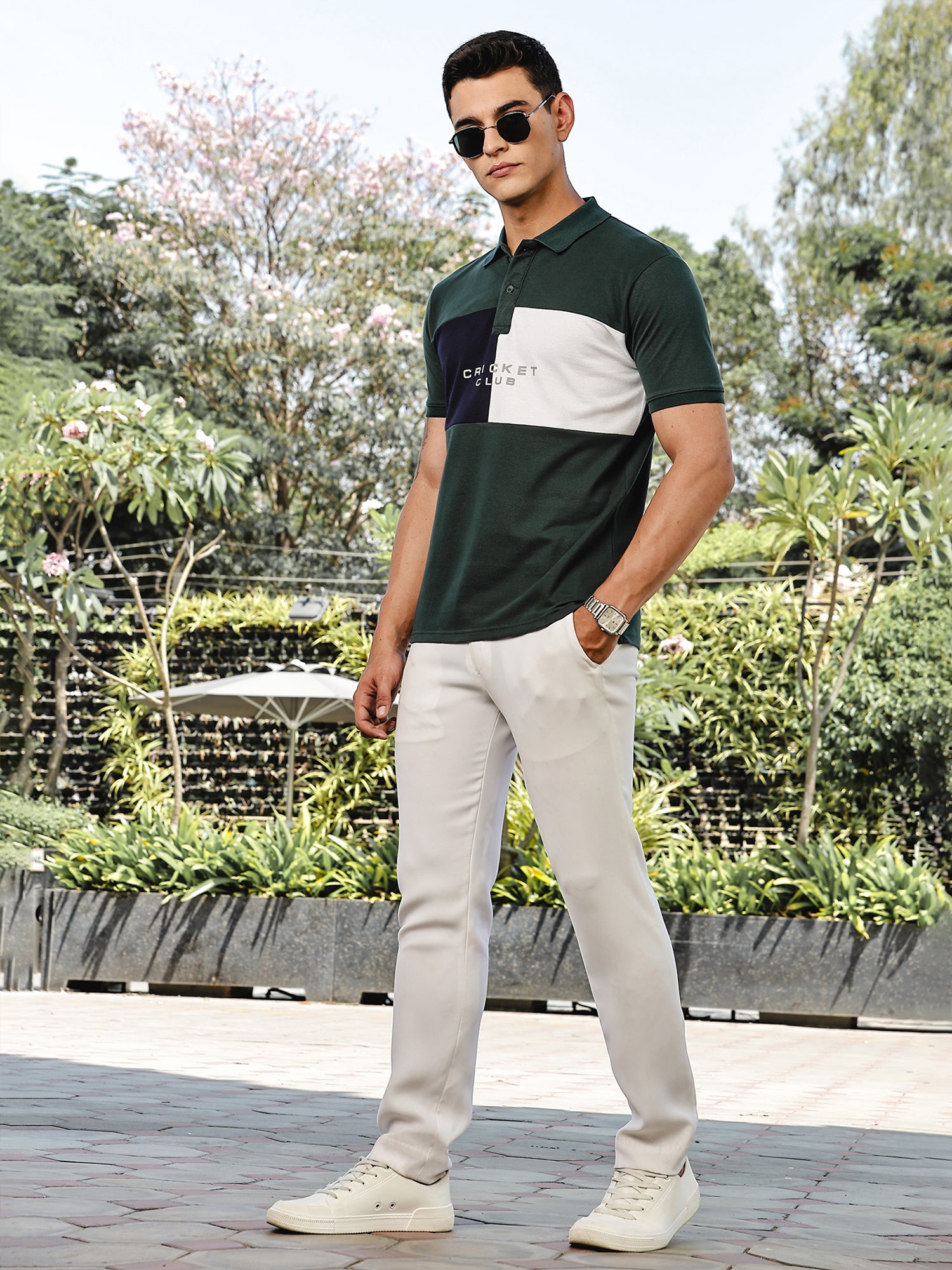 Thomas Scott Men BottleGreen Regular Fit Short Sleeves Typography Polo Collar Knitted Tshirt
