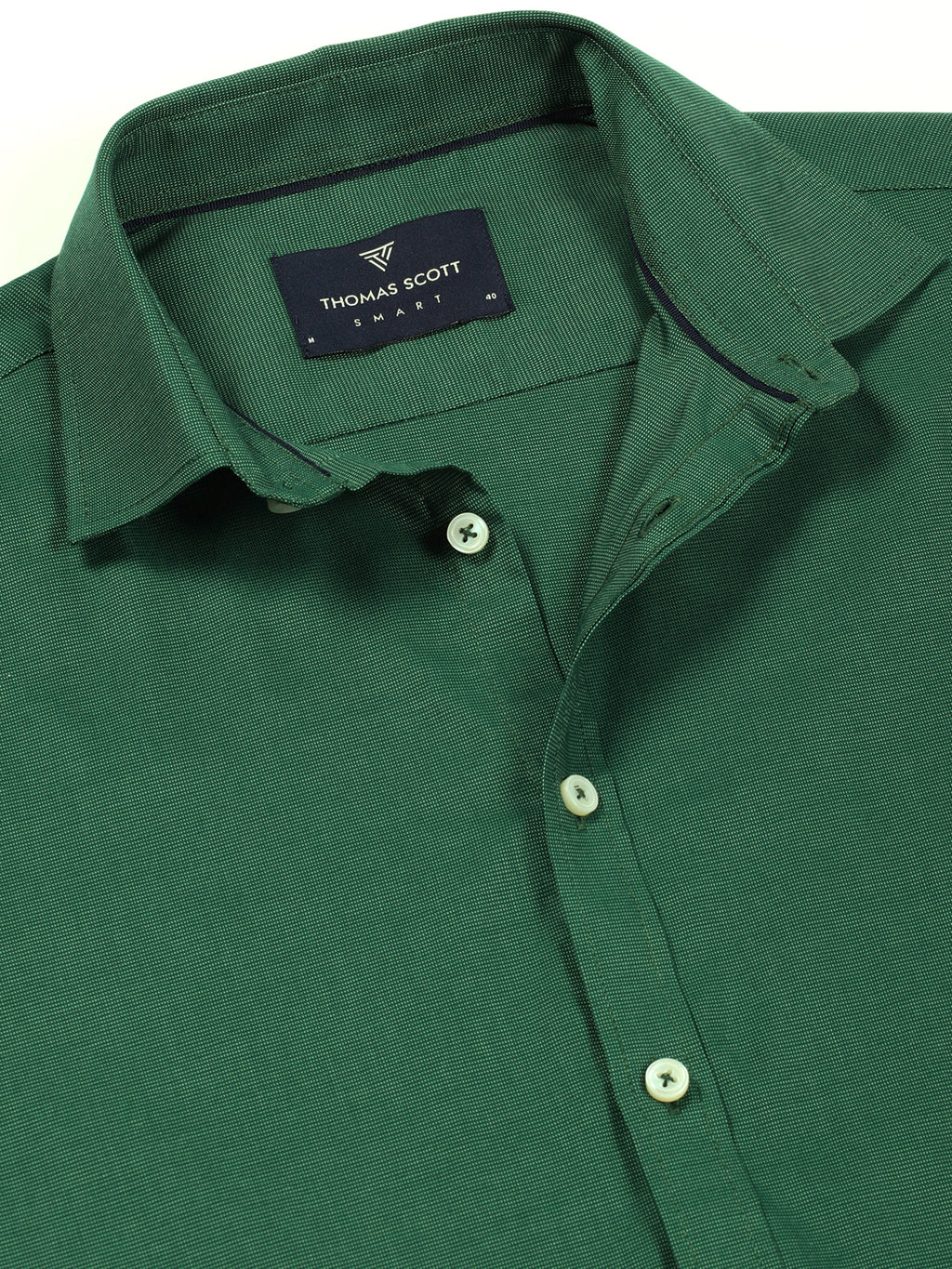 Thomas Scott Men Green Premium Slim Fit Long Sleeves Spread Collar Solid 100% Cotton Formal Shirt