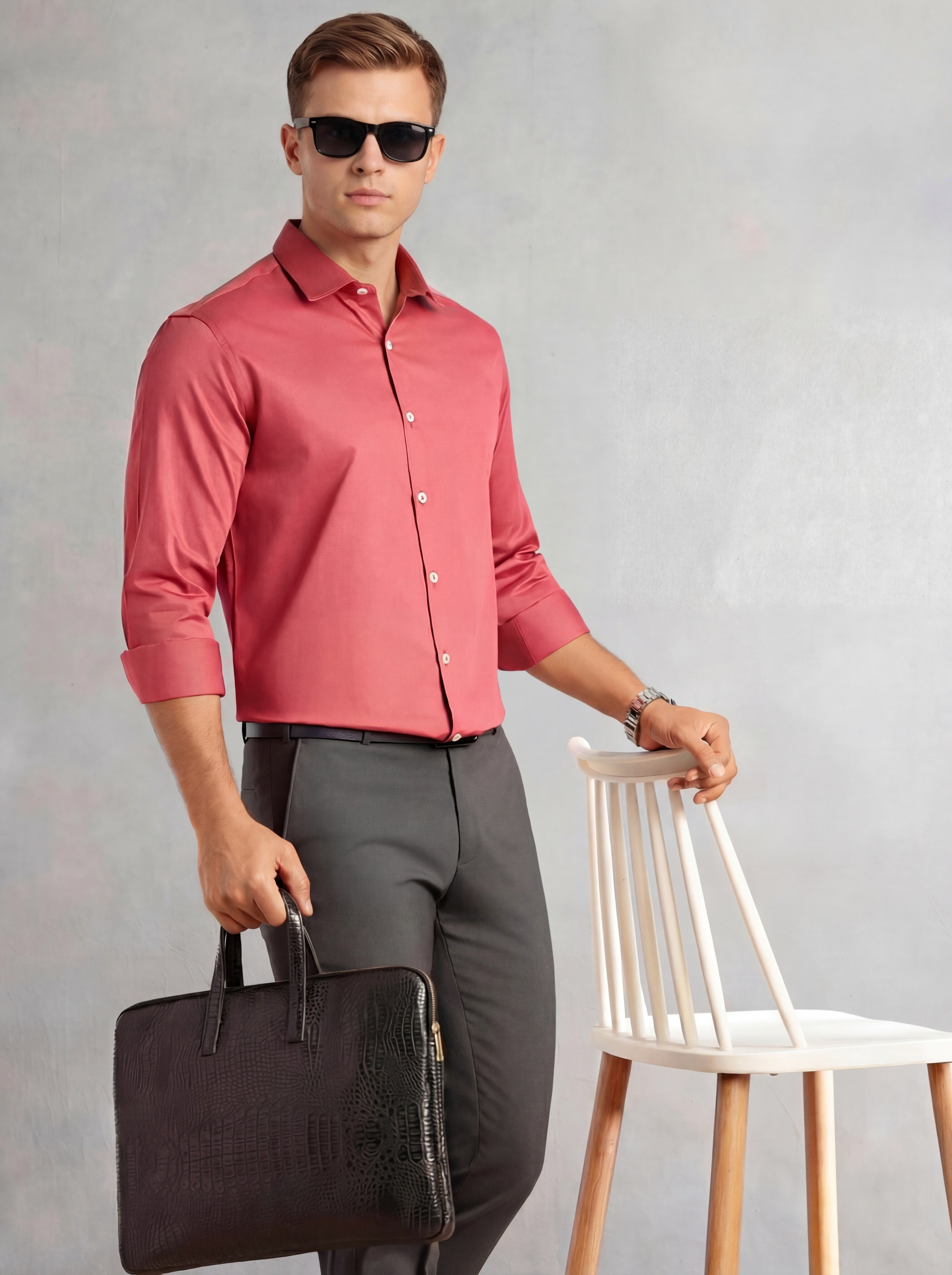 Thomas Scott Men Dark Peach Regular Fit Long Sleeves Spread Collar Solid 100% Cotton Formal Shirt