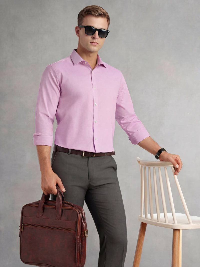 Thomas Scott Men Voilet Regular Fit Long Sleeves Spread Collar 100% Cotton Oxford Formal Shirt