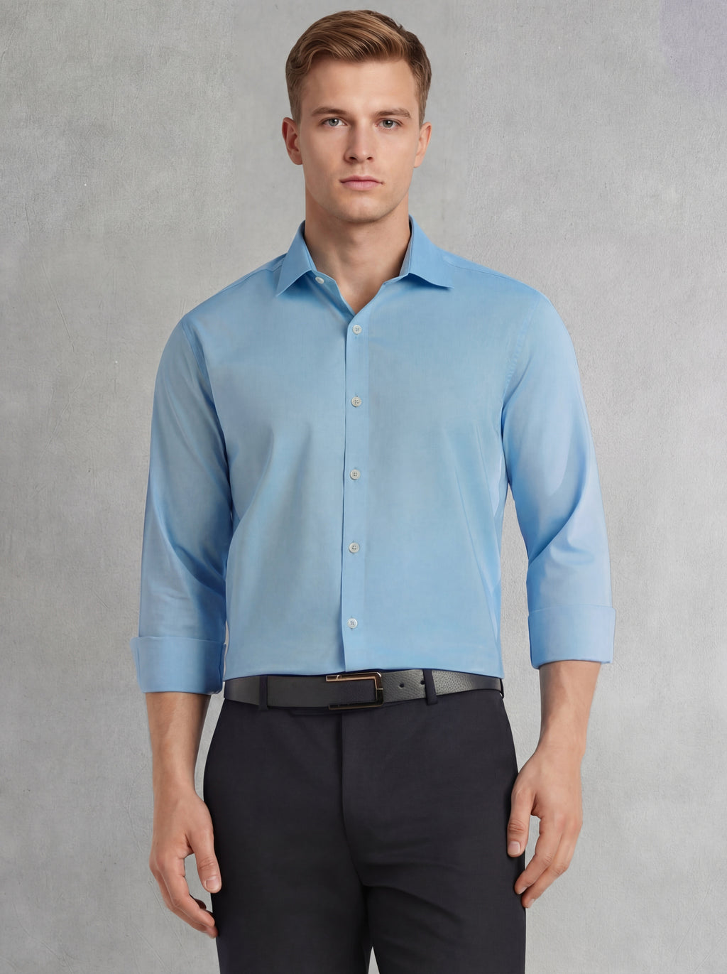 Thomas Scott Men Sky Blue Regular Fit Long Sleeves Spread Collar 100% Cotton Oxford Formal Shirt