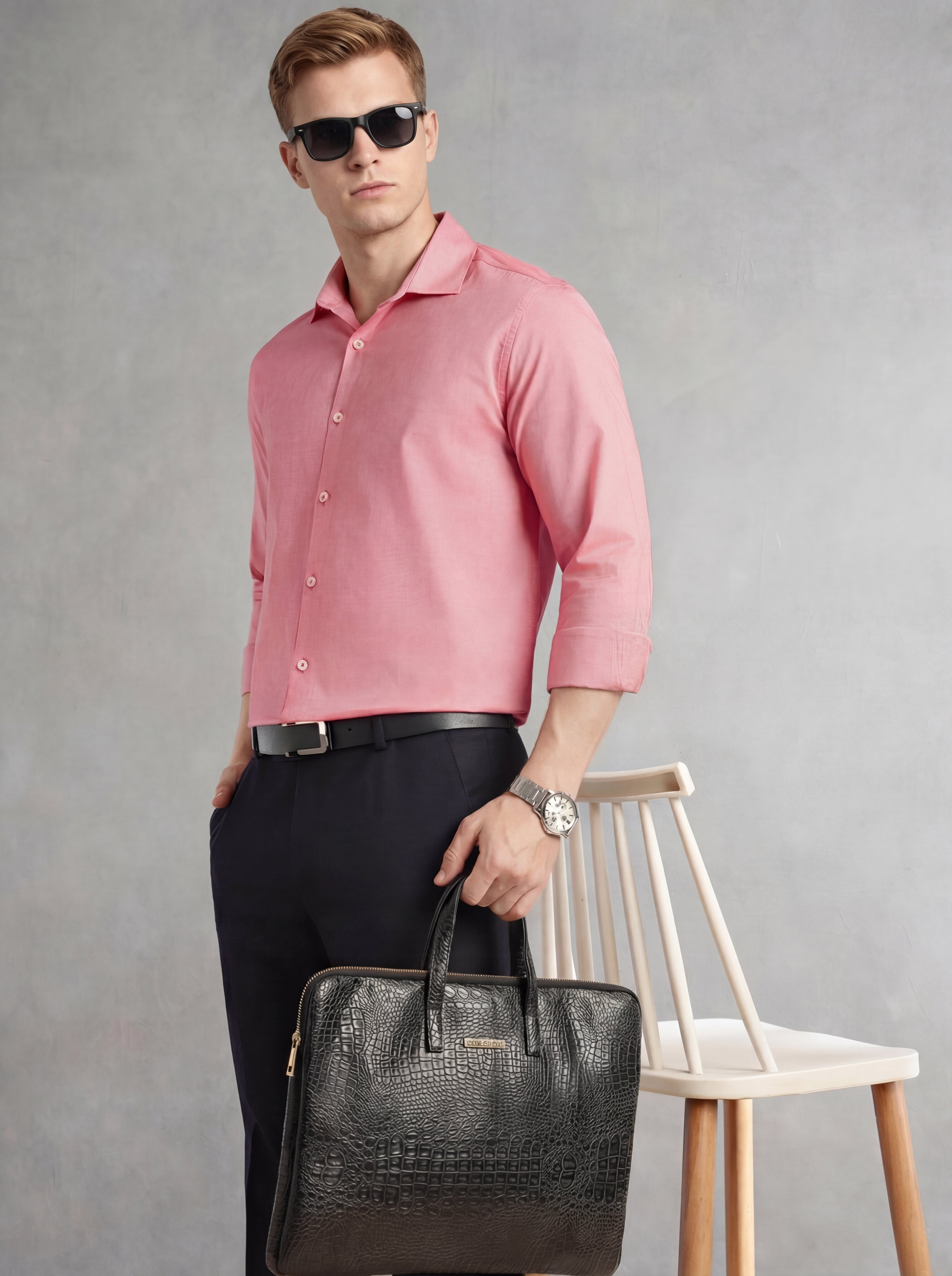 Thomas Scott Men Red Regular Fit Long Sleeves Spread Collar 100% Cotton Oxford Formal Shirt