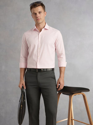 Thomas Scott Men Pink Regular Fit Long Sleeves Spread Collar 100% Cotton Oxford Formal Shirt
