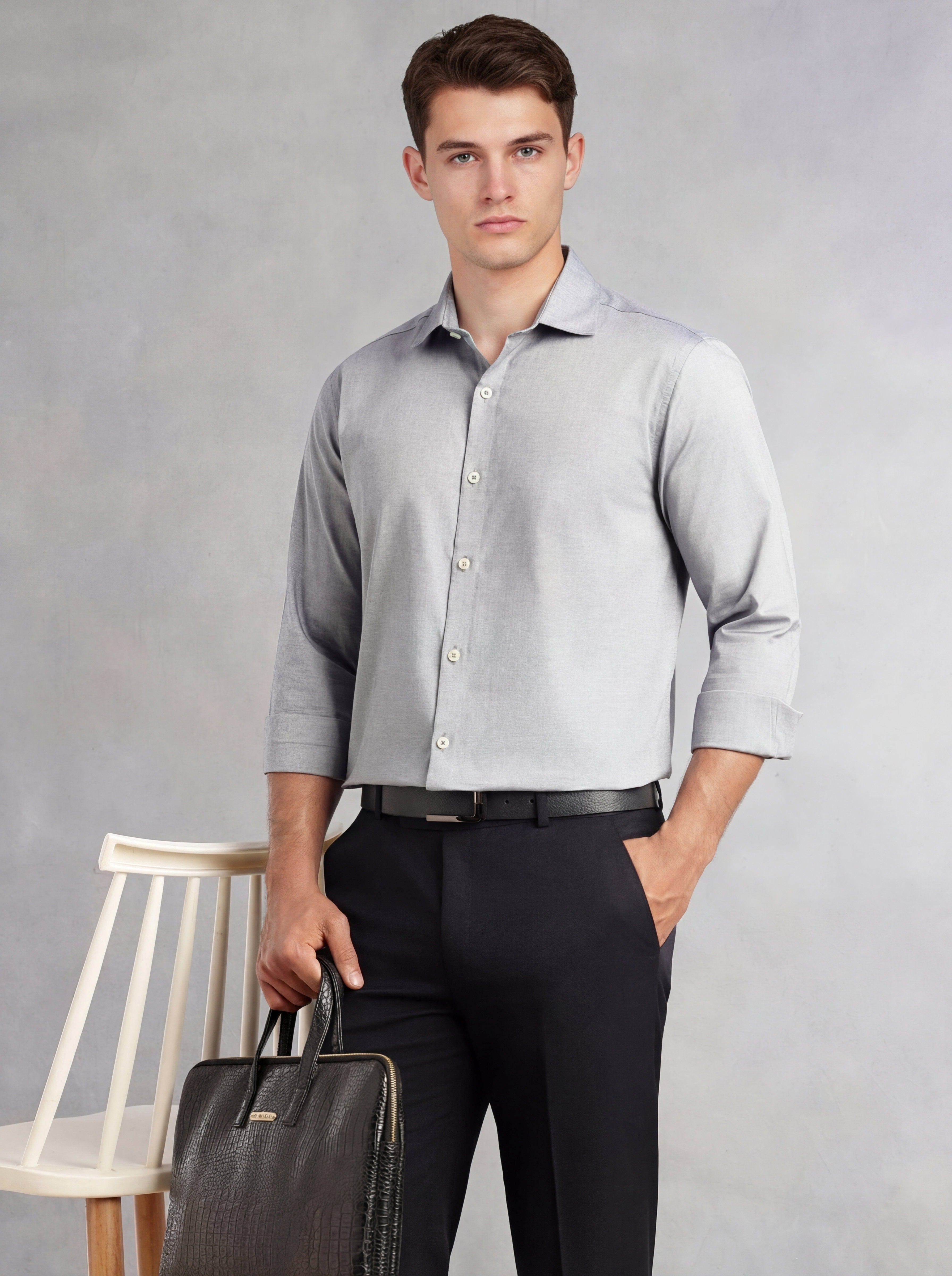 Thomas Scott Men Navy Regular Fit Long Sleeves Spread Collar 100% Cotton Oxford Formal Shirt