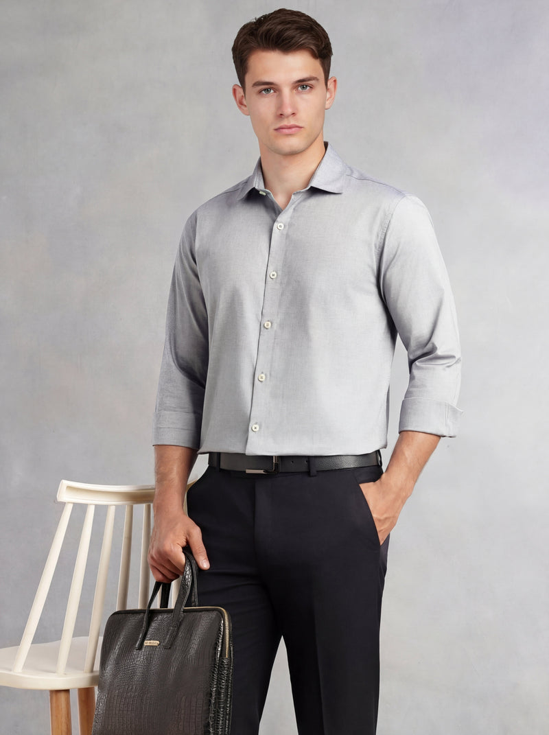 Thomas Scott Men Navy Regular Fit Long Sleeves Spread Collar 100% Cotton Oxford Formal Shirt
