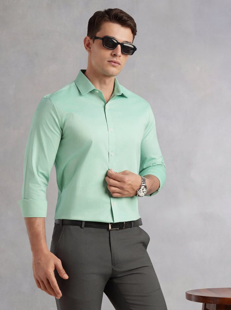 Thomas Scott Men Green Regular Fit Long Sleeves Spread Collar 100% Cotton Oxford Formal Shirt