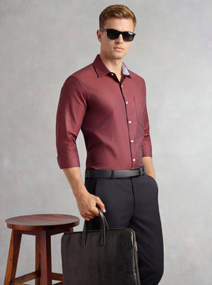 Thomas Scott Men Red Regular Fit Long Sleeves Spread Collar with Contrast Fabric Solid 100% Cotton Formal Shirt