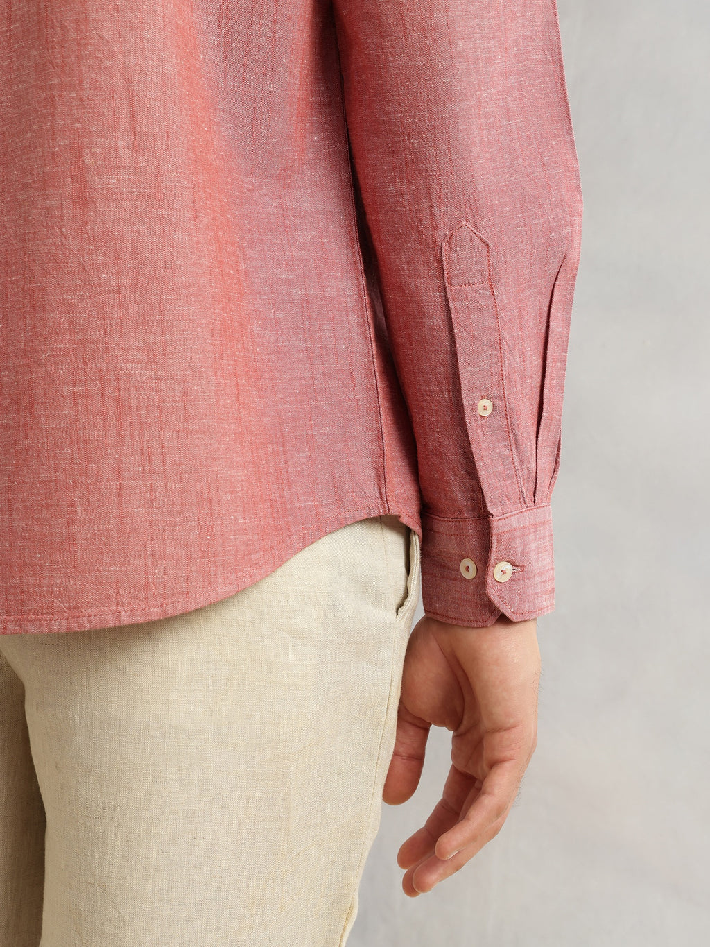 Thomas Scott Men Maroon Premium Slim Fit Long Roll-Up Sleeves Spread Collar Solid Linen Casual Shirt