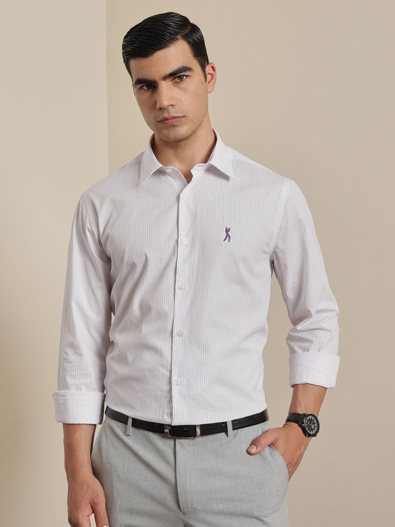 Thomas Scott Men Premium Purple Regular Fit Vertical Striped Cotton Formal Shirt with Spread Collar & Full Sleeves