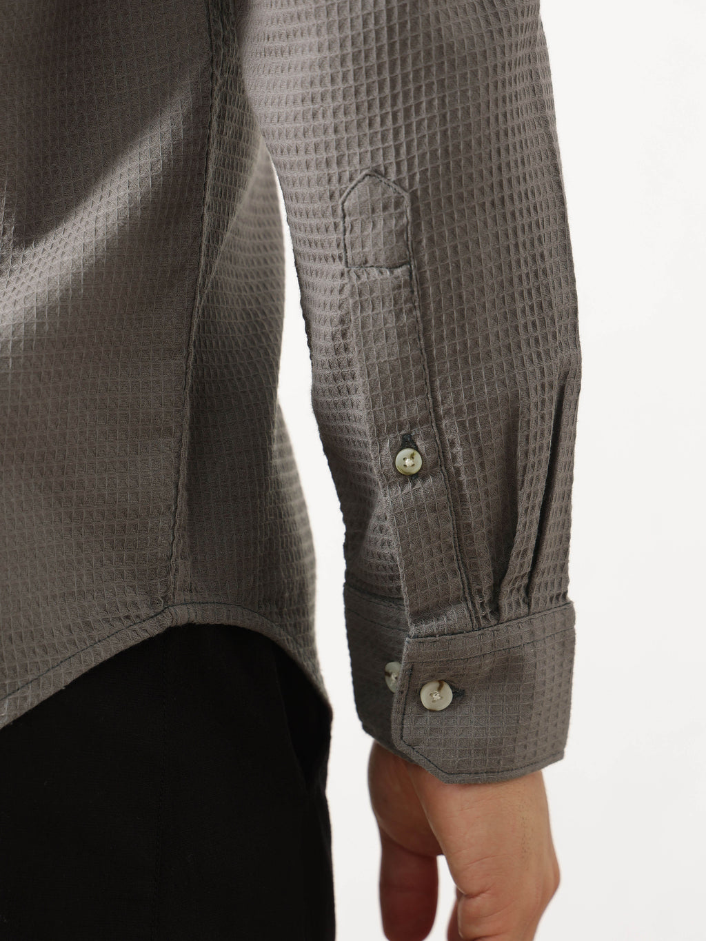 Thomas Scott Men Premium Grey Regular Fit Long Sleeves Spread Collar Textured Casual Shirt