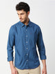 Dark Blue Slim Fit Long Sleeves Spread Solid Collar Casual Shirt For Men