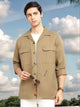 Khaki Cricket Club Collection Oversized Fit Long Sleeves Camp Collar Cotton Linen Twill Shacket with 2 Flap Pockets