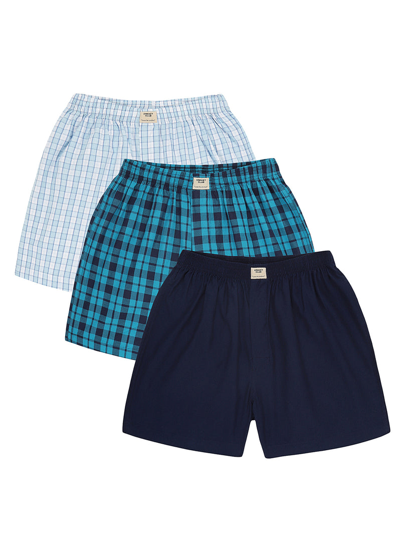 Thomas Scott Men Multicolor Regular Fit 100% Cotton Woven Boxers (Pack of 3)