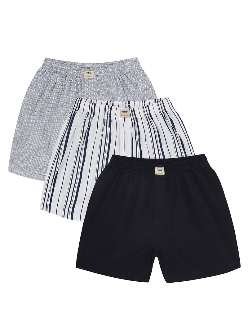 Thomas Scott Men Multicolor Regular Fit 100% Cotton Woven Boxers (Pack of 3)