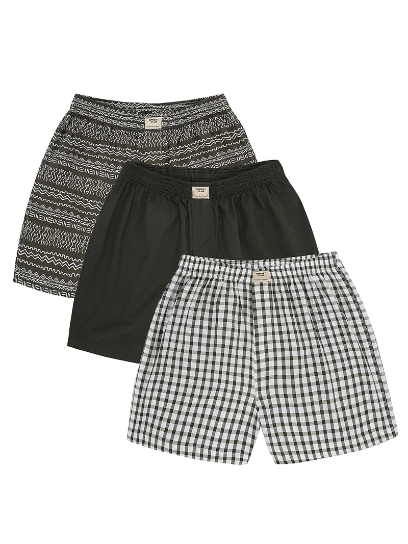 Thomas Scott Men Multicolor Regular Fit 100% Cotton Woven Boxers (Pack of 3)