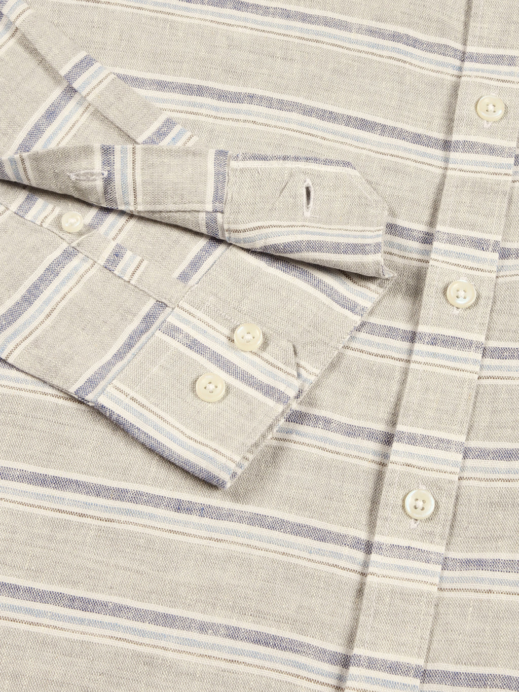 Thomas Scott Men Grey Premium Long Sleeves Spread Collar Horizontal Stripes Linen Casual Shirt