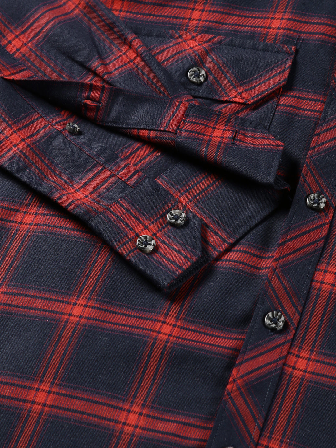 Thomas Scott Men Classic Hood Collar Tartan Checks Opaque Checked Casual Shirt