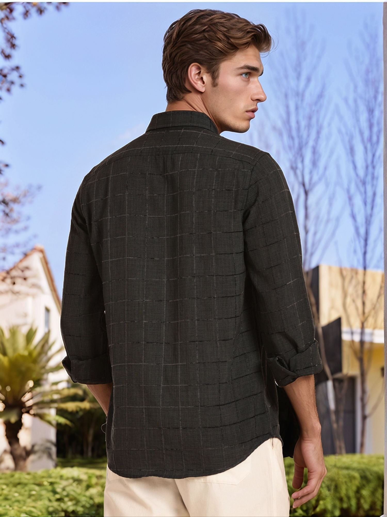 Thomas Scott Men Grey Regular Fit Long Sleeves Spread Collar Windowpane Checks Casual Shirt