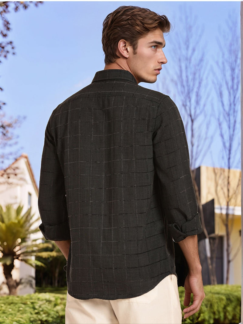 Thomas Scott Men Grey Regular Fit Long Sleeves Spread Collar Windowpane Checks Casual Shirt