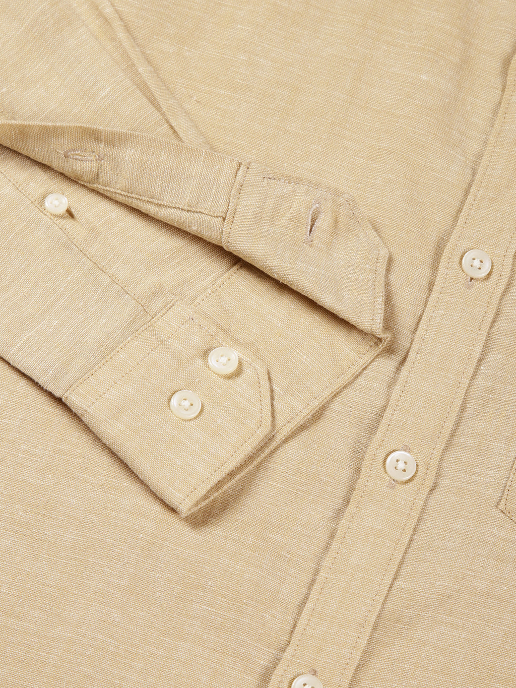 Thomas Scott Men Khaki Slim Fit Long Sleeves Mandarin Collar Cotton Linen Casual Shirt