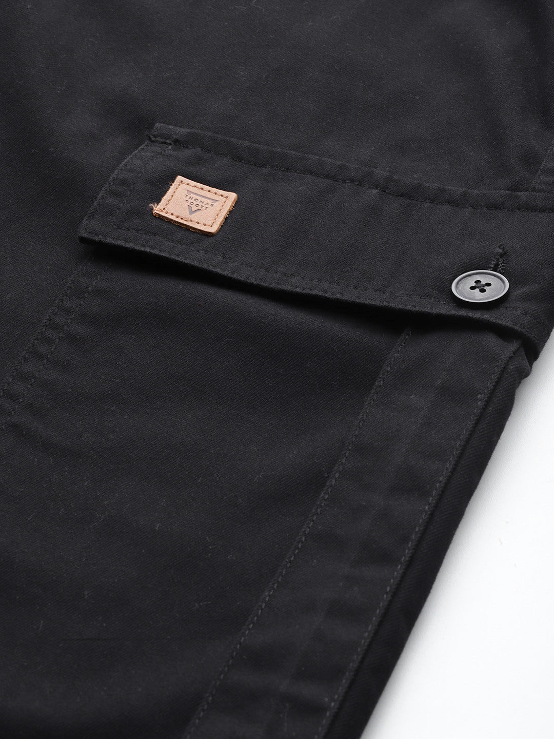 Thomas Scott Men Black Plus Size Regular Fit Mid-Rise Cotton Woven Cargo Trouser