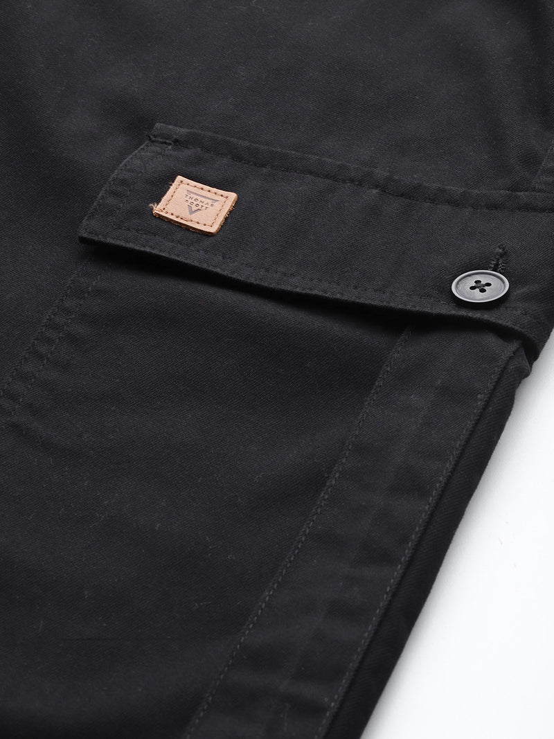 Thomas Scott Men Black Plus Size Regular Fit Mid-Rise Cotton Woven Cargo Trouser