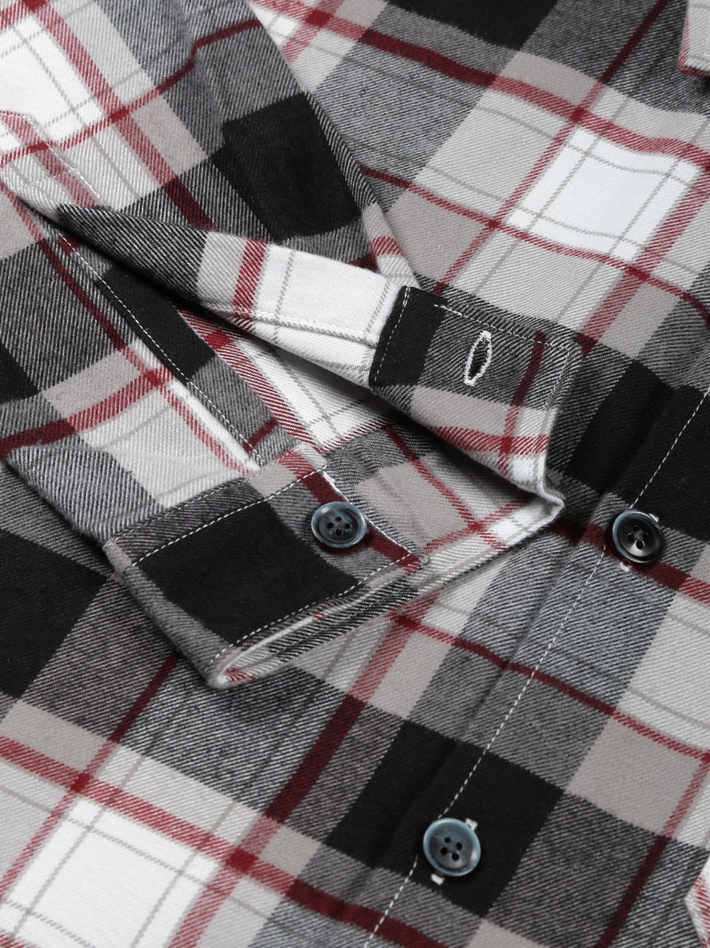 Thomas Scott Men Black Classic Oversize Fit Long Sleeves Spread Collar Tartan Checks Knitted Casual Shirt