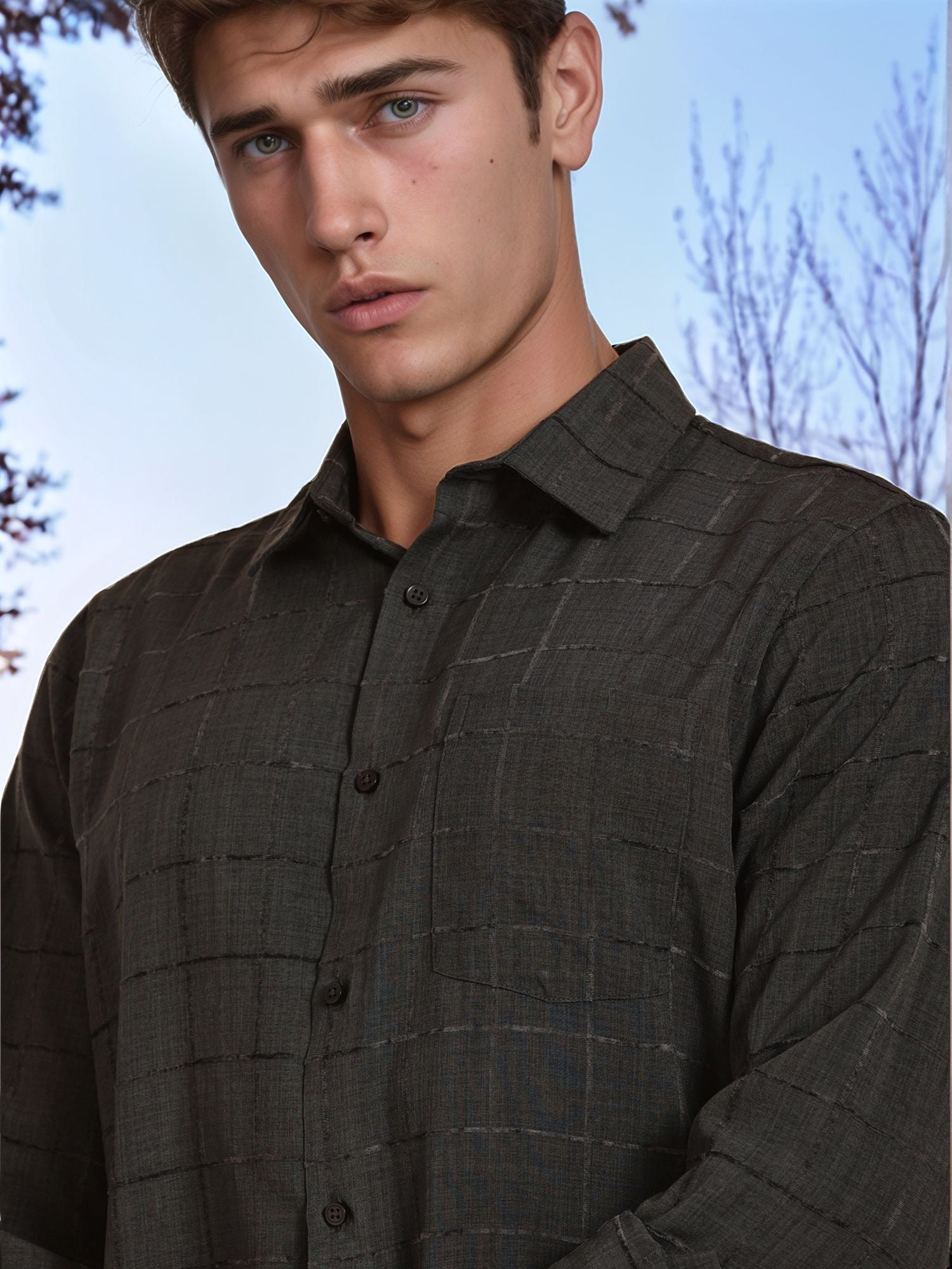 Thomas Scott Men Grey Regular Fit Long Sleeves Spread Collar Windowpane Checks Casual Shirt