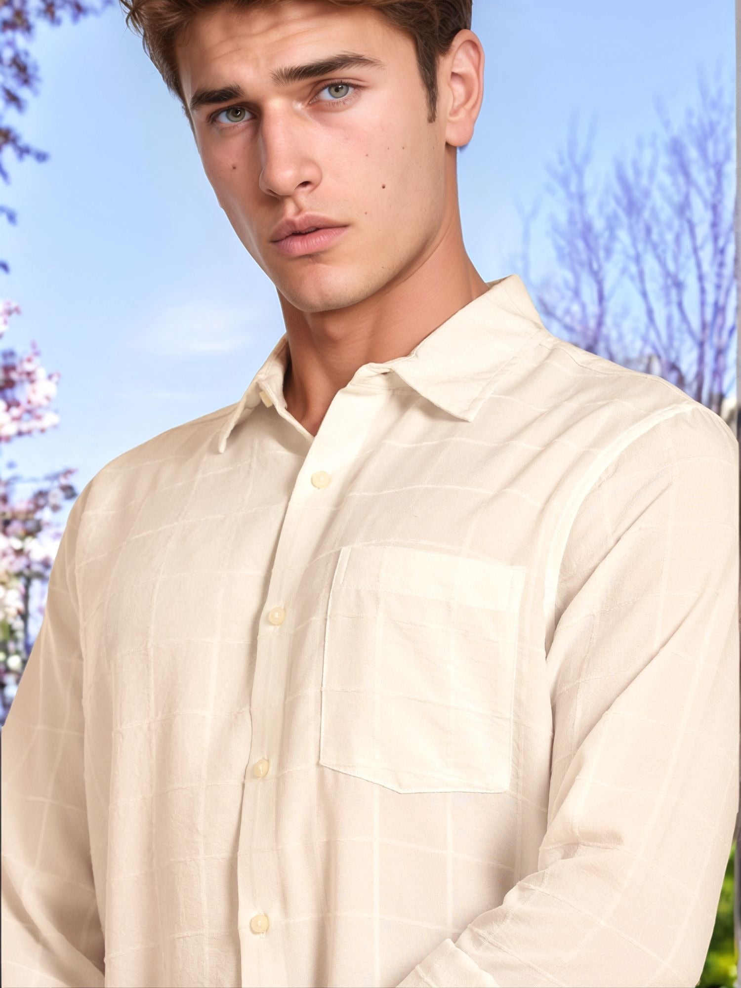 Thomas Scott Men White Regular Fit Long Sleeves Spread Collar Windowpane Checks Casual Shirt