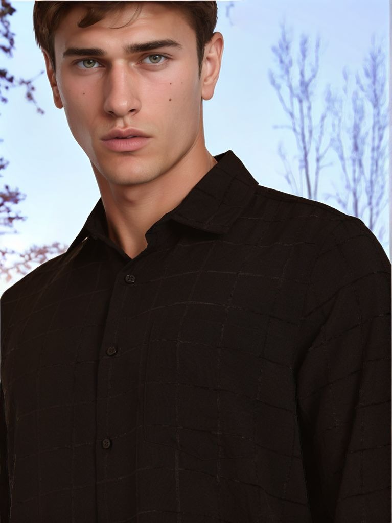 Thomas Scott Men Black Regular Fit Long Sleeves Spread Collar Windowpane Checks Casual Shirt