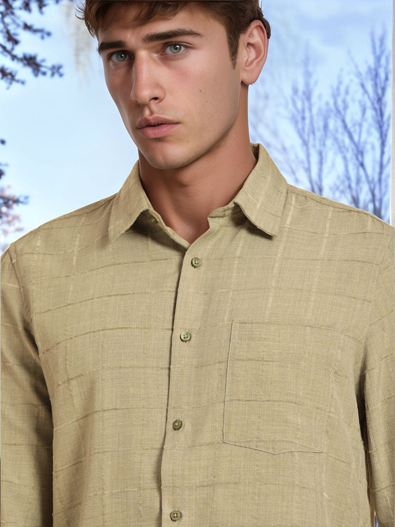 Thomas Scott Men Green Regular Fit Long Sleeves Spread Collar Windowpane Checks Casual Shirt