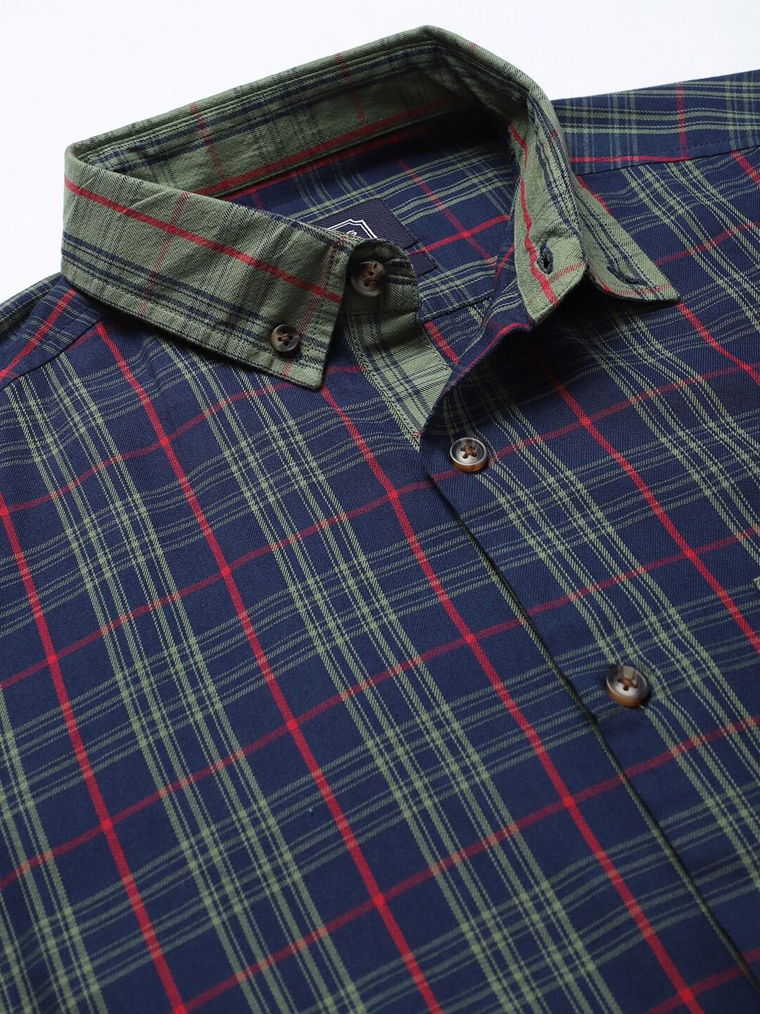 Midnight Blue Relaxed Long Sleeves Slim Fit Tartan Checkes Button-Down Collar Cotton Casual Shirt For Men