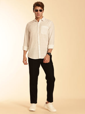 Thomas Scott Men White Regular Fit Long Sleeves Spread Collar Windowpane Checks Casual Shirt