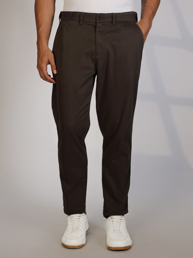 Thomas Scott Men Charcoal Regular Fit Mid-Rise Woven Chinos Trouser
