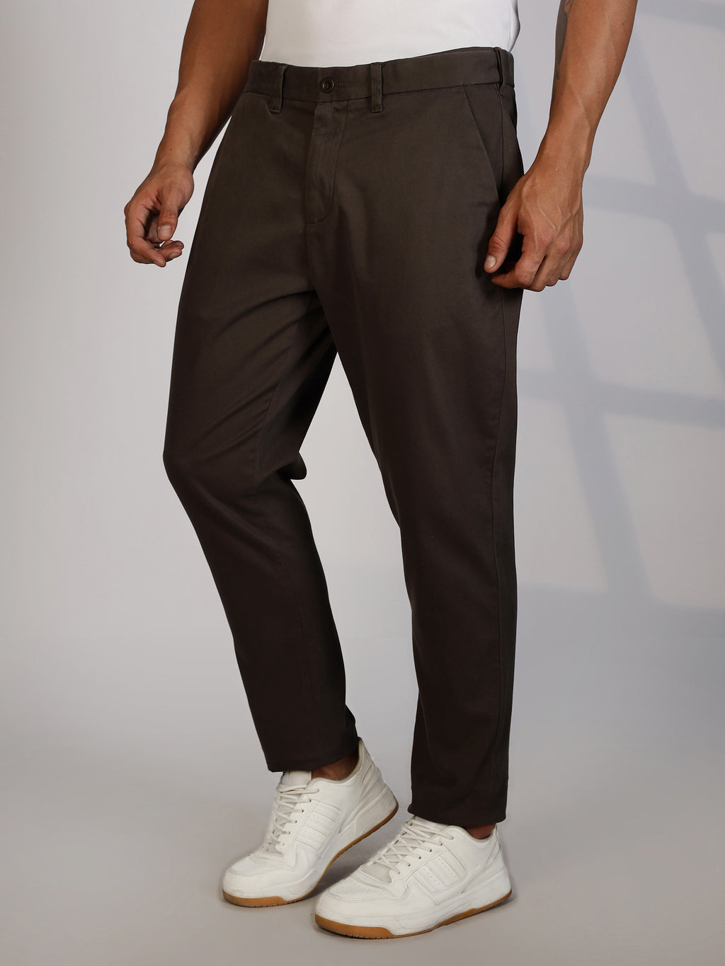 Thomas Scott Men Charcoal Regular Fit Mid-Rise Woven Chinos Trouser