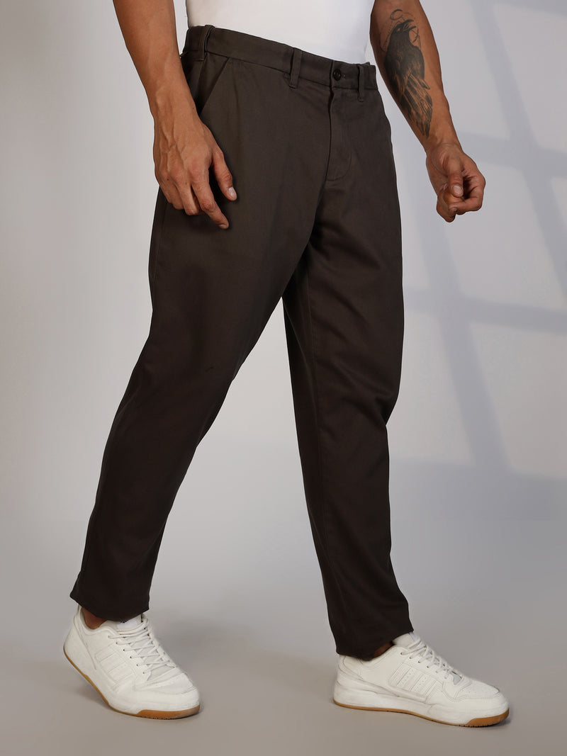 Thomas Scott Men Charcoal Regular Fit Mid-Rise Woven Chinos Trouser