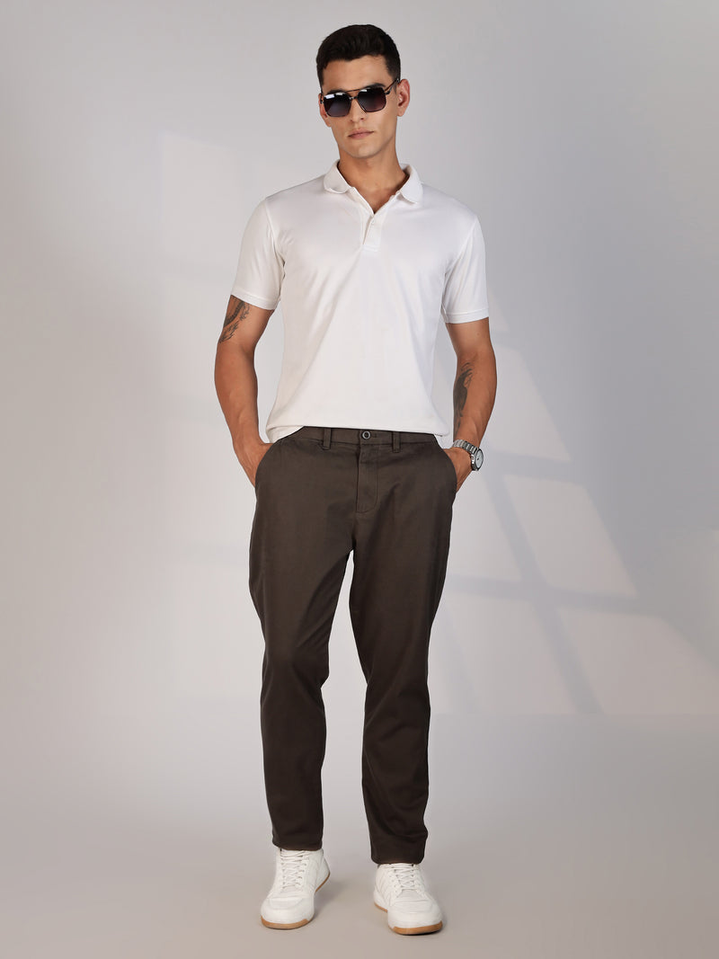 Thomas Scott Men Charcoal Regular Fit Mid-Rise Woven Chinos Trouser