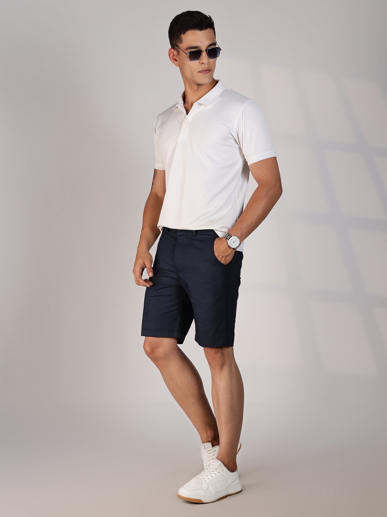 Thomas Scott Men Navy Mid-Rise Slim Fit Cotton Printed Woven Chinos Shorts