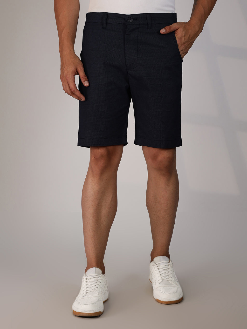Thomas Scott Men Navy Mid-Rise Slim Fit Cotton Printed Woven Chinos Shorts