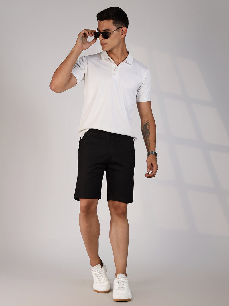 Thomas Scott Men Black Mid-Rise Slim Fit Printed Cotton Woven Chinos Shorts