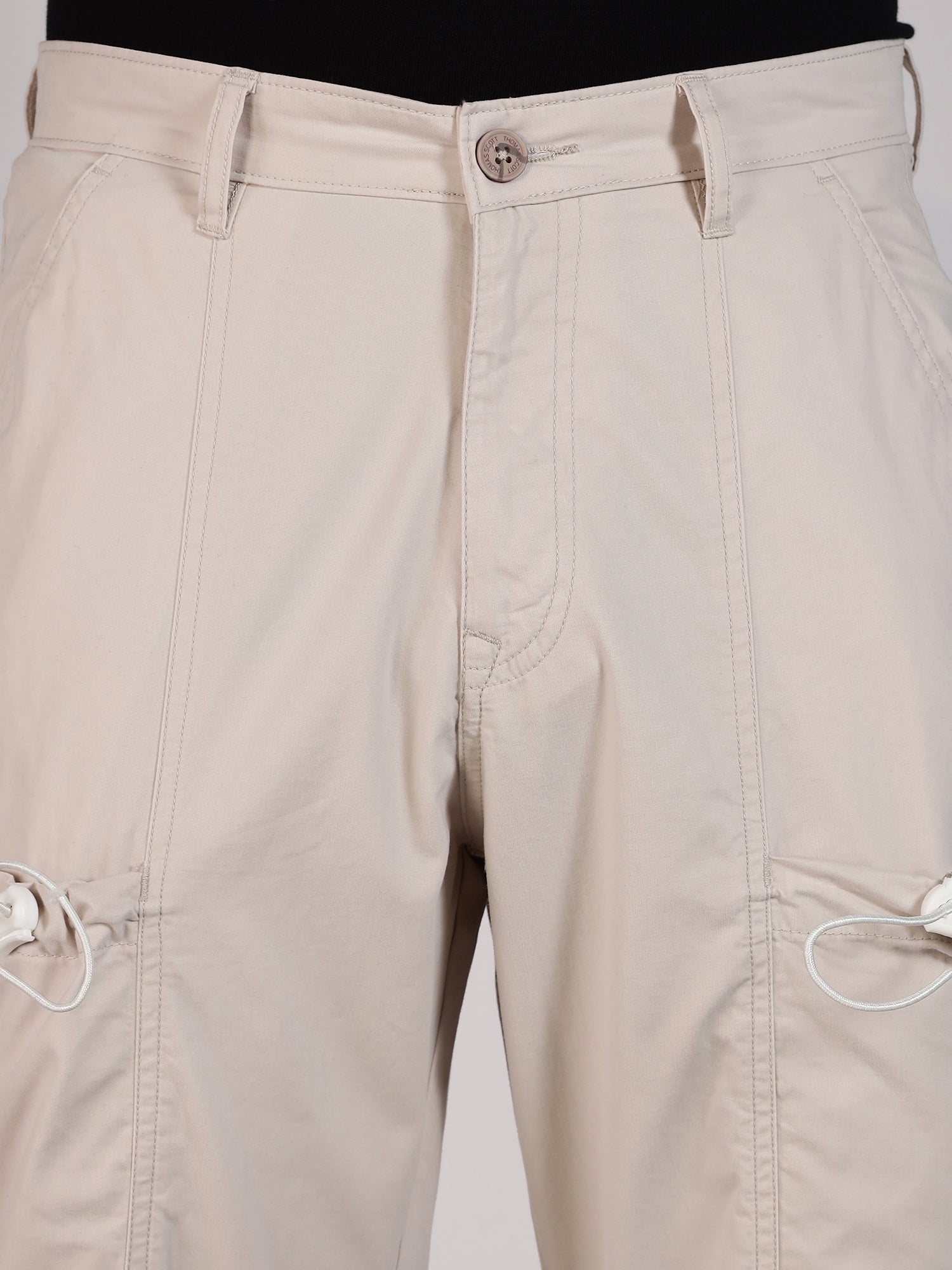 Thomas Scott Men Beige Mid-Rise Straight Fit Woven Cargo Trousers